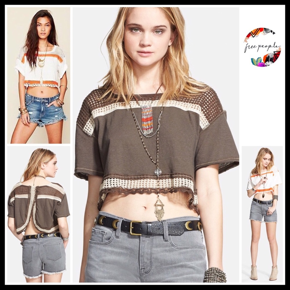 FREE PEOPLE ENVELOPE BACK KNIT TEE CROP TOP A2C - Picture 1 of 8